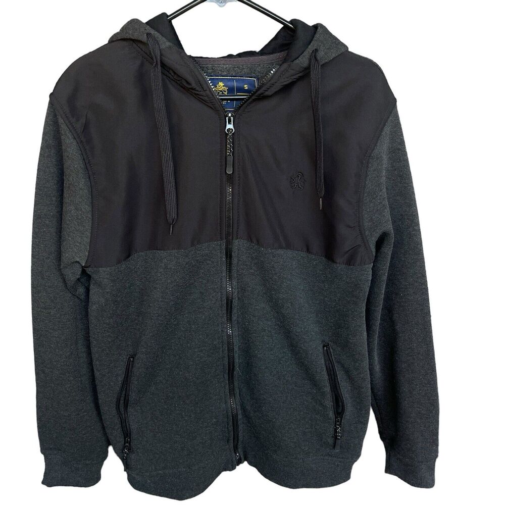 Rugby University Full Zip Jacket Mens Small Black Hooded Sweatshirt Pockets